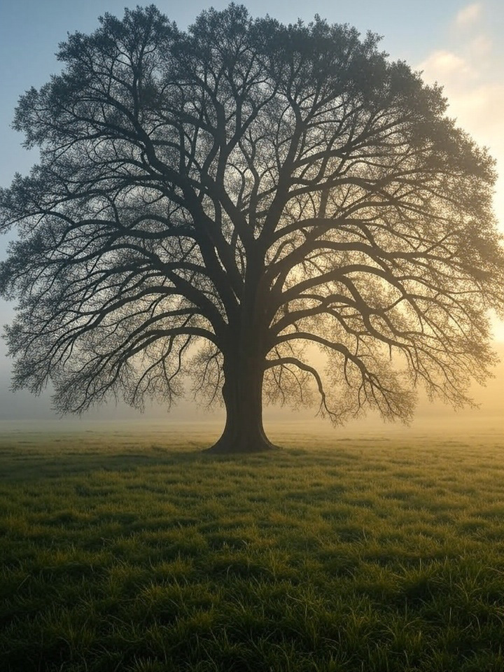 Tree with branching networks at sunrise